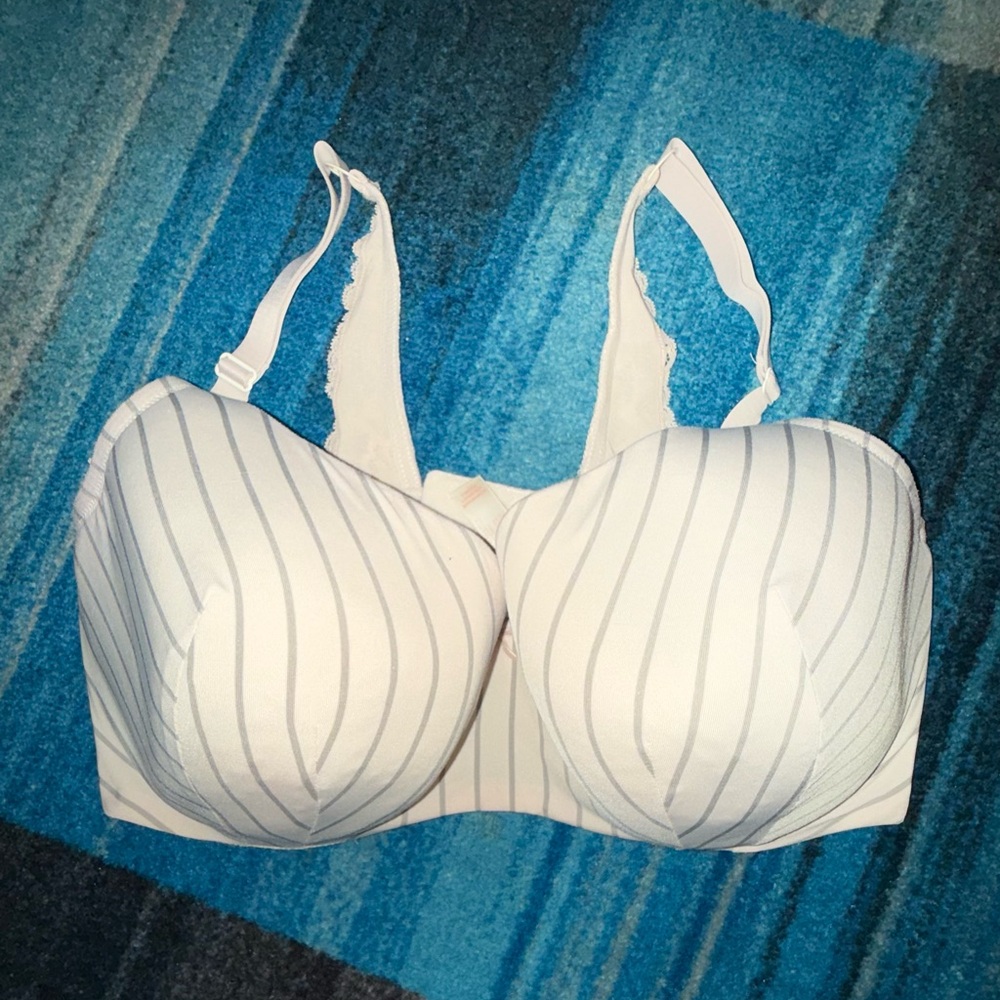 Cacique Bra Womens 40G Beige Striped Lightly Lined Balconette Lace Sheer Padded